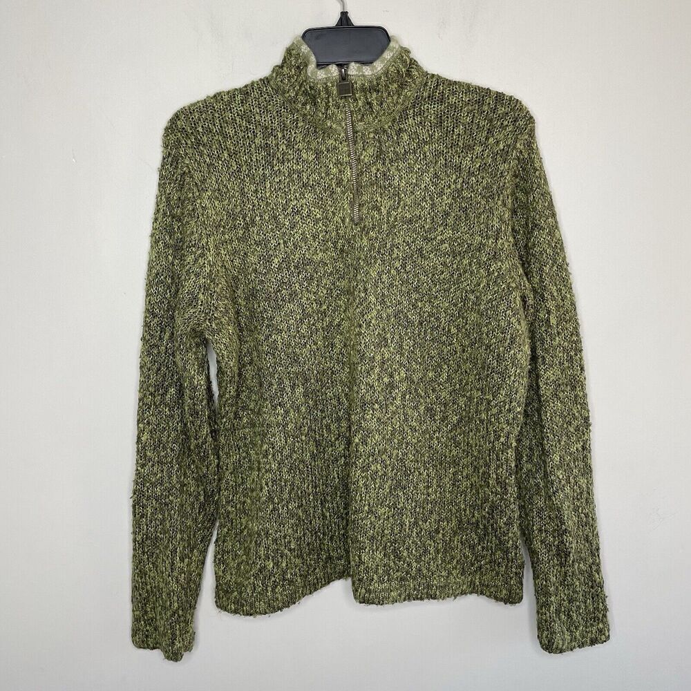 Woolrich Sweater Womens Large Green 1/4-Zip Pullover Knobbly Knit Outdoors